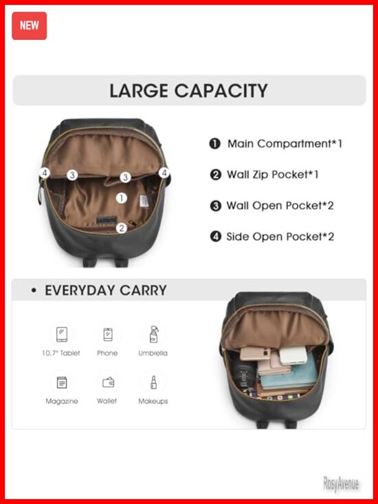 Genuine Leather Backpack Purse Women Medium Soft Daypack Adjustable Straps Work